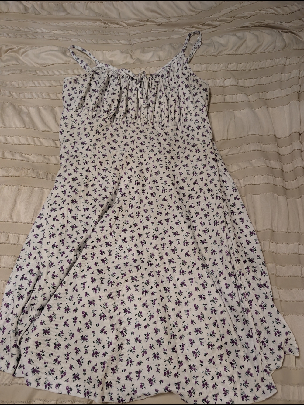 SHEIN White Spaghetti Strap Sundress with Purple Floral Print